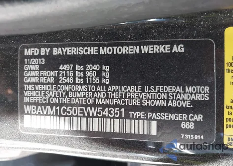 2014 BMW X1 Sdrive28I from USA, damaged, VIN WBAVM1C50EVW54351